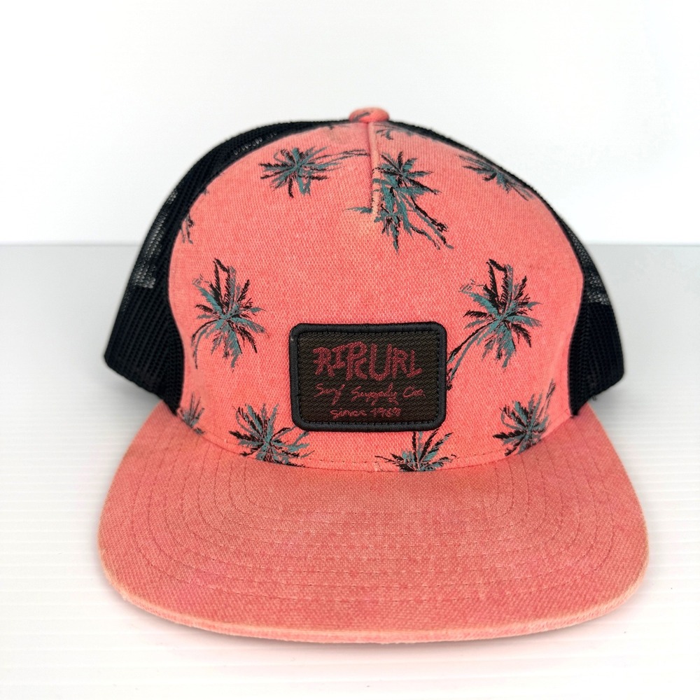 Rip Curl Mens Trucker Hat Pink Palm Tree Print Mesh‎ Snapback Surf Supply Co Cap
